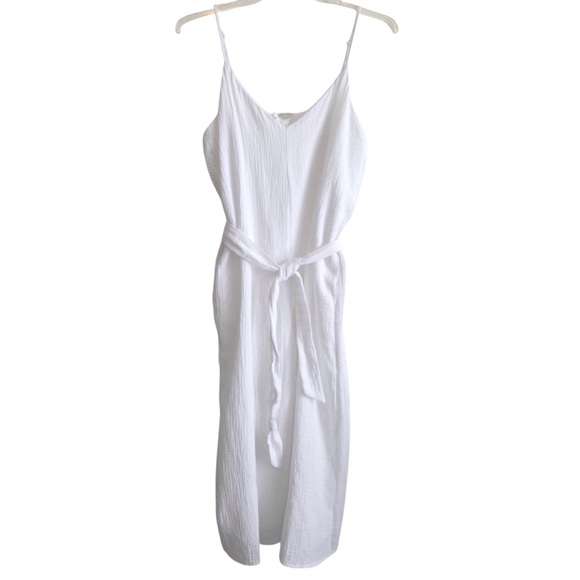 La Blanca Seaside White Gauze V Neck Cover Up Belted Jumpsuit Size Medium - Picture 2 of 8